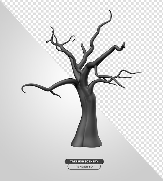 PSD Árbol seco para fondo de halloween ilustración de dibujos animados en 3d con fondo transparente