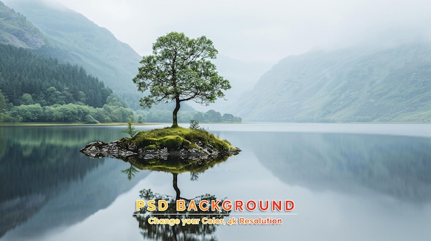 PSD el árbol solitario en el parque nacional de snowdonia