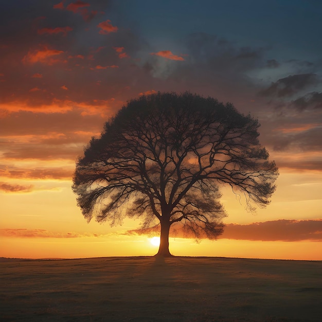 PSD un árbol solitario en la puesta de sol