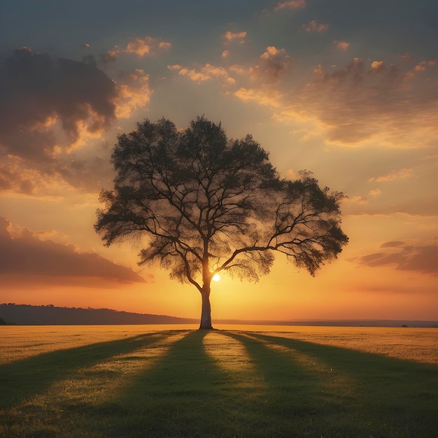 PSD un árbol solitario en la puesta de sol