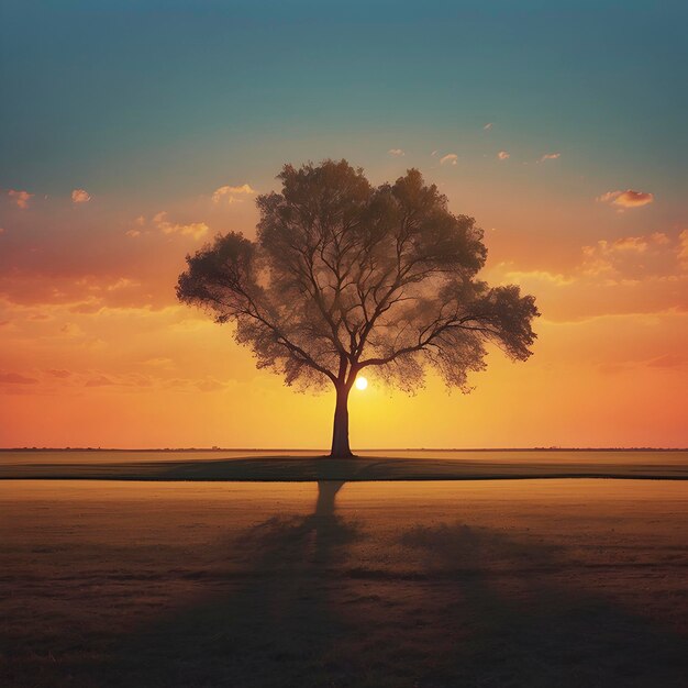 PSD un árbol solitario en la puesta de sol