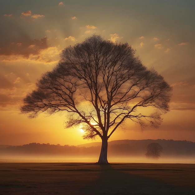 PSD un árbol solitario en la puesta de sol