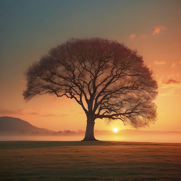 PSD un árbol solitario en la puesta de sol