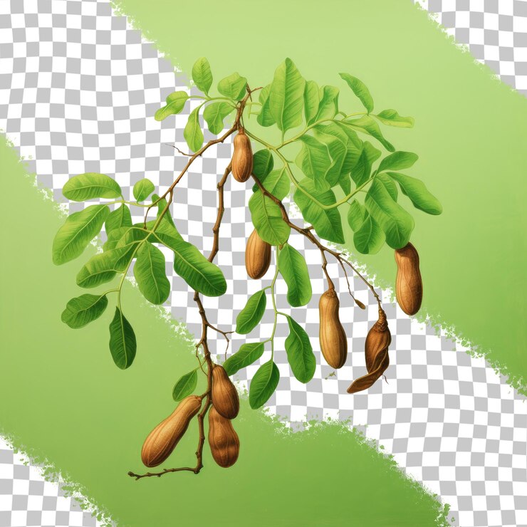 PSD el árbol de tamarindo tiene frutos verdes.