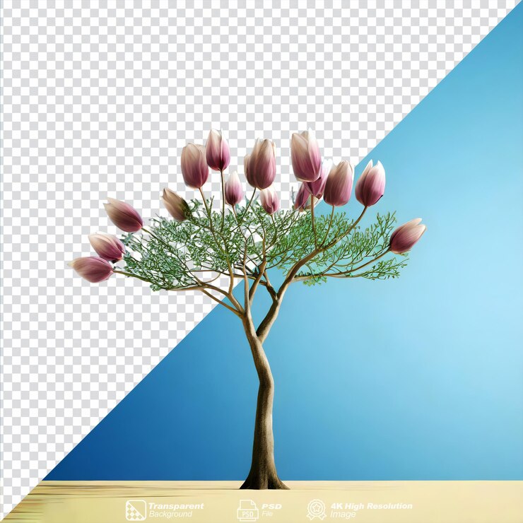 PSD árbol de tulipán aislado sobre un fondo transparente