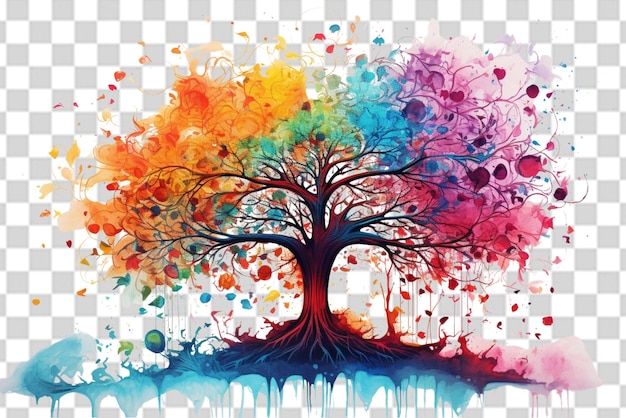 PSD el árbol de la vida en colorida primavera acuarela estilo de pintura png transparente