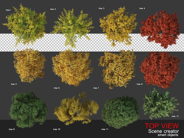 PSD Árboles y arbustos de cámara de alto ángulo