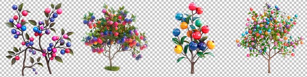 Árboles decorativos de huevos de pascua con adornos coloridos aislados sobre un fondo transparente