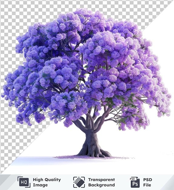 PSD Árboles de jacaranda vibrantes con flores púrpuras y azules sobre un fondo transparente