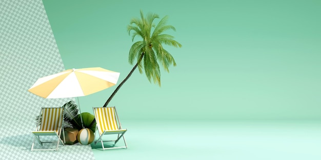 Árboles tropicales con sombrilla en render 3d
