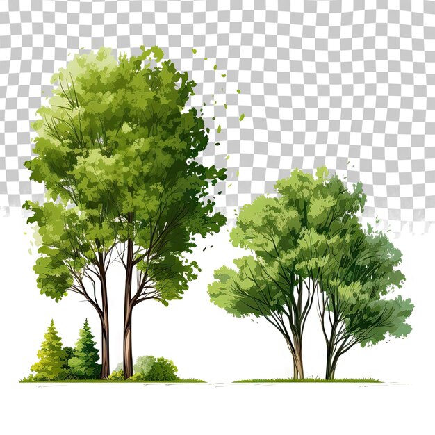PSD Árboles verdes aislados sobre un fondo transparente de bosque y follaje de verano tanto para la impresión como para la web con