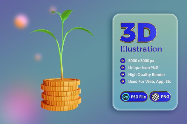 PSD arbre 3d avec fichier psd de pièces de monnaie