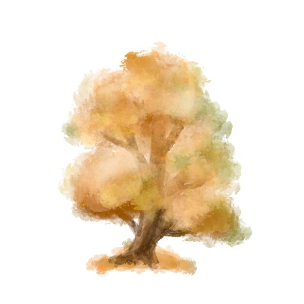 PSD arbre d'automne sur aquarelle blanche peinte à la main