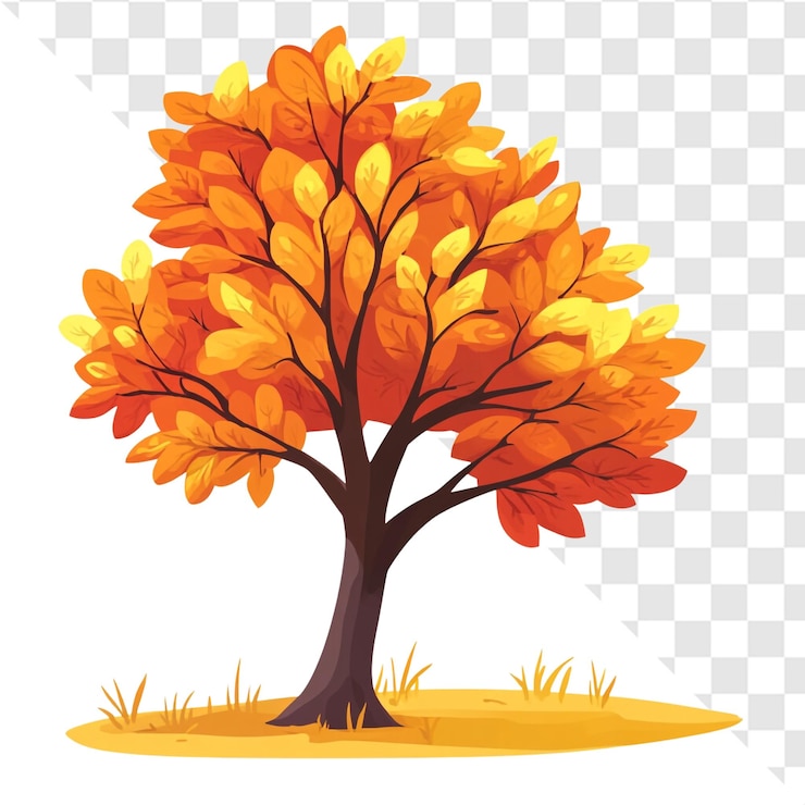 PSD arbre d'automne feuilles orange vibrantes couleurs chaudes scène de nature paisible