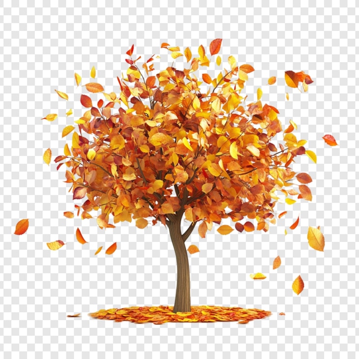 PSD arbre d'automne avec des feuilles qui tombent couleurs vives changement de saison beauté de la nature