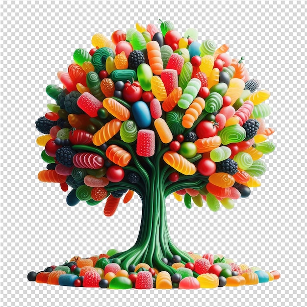 PSD un arbre avec des bonbons et un arbre avec une photo d'un arbre avec du bonbons dessus