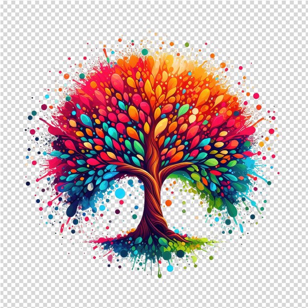 PSD un arbre coloré avec des taches colorées et le mot amour