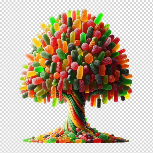 PSD un arbre fait de bonbons et des bonbons avec un arbre dessus