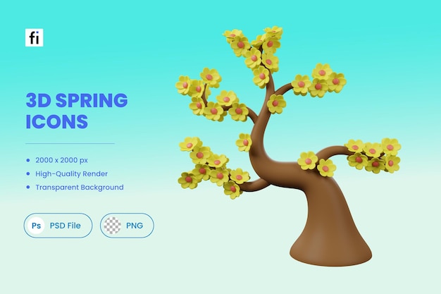 PSD arbre en fleurs d'illustration de printemps 3d