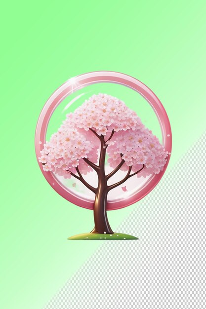 PSD un arbre avec des fleurs roses dans un cercle