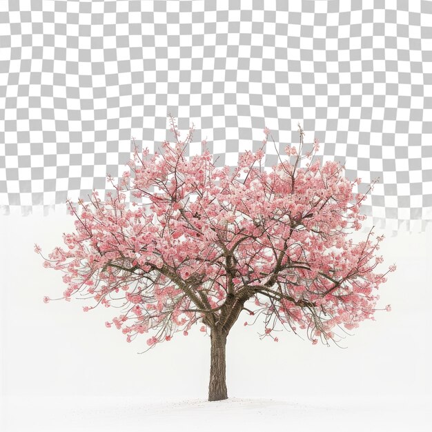 PSD un arbre avec des fleurs roses sur lui dans la neige