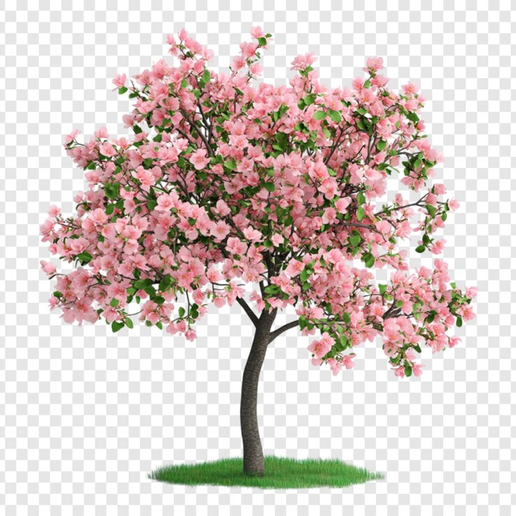 PSD arbre à fleurs roses en pleine floraison au printemps la beauté de la nature les fleurs les pétales les feuilles les branches le tronc l'herbe