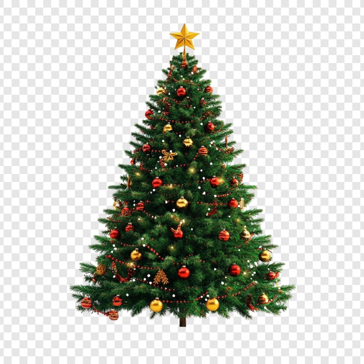 PSD arbre de noël décoré fête saison des vacances ornement d'étoile d'or lumières