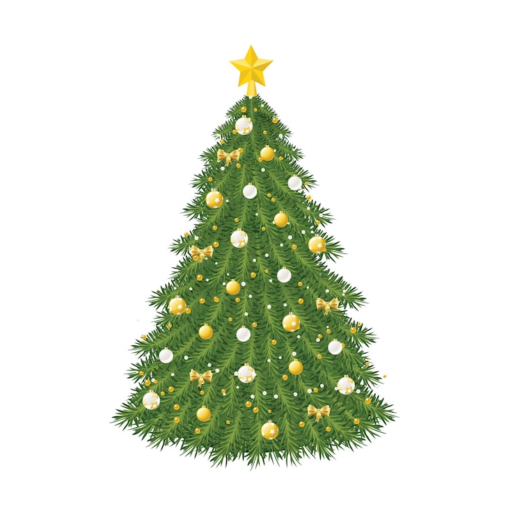 PSD arbre de noël décoré d'ornements en or