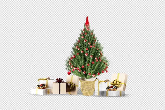 PSD arbre de noël et fauteuil en rendu 3d