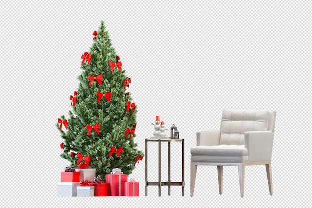 Arbre De Noël Et Fauteuil En Rendu 3d