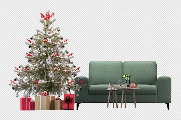 Arbre De Noël Et Fauteuil En Rendu 3d