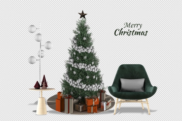 Arbre De Noël Et Fauteuil En Rendu 3d