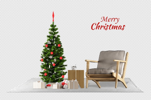 Arbre De Noël Et Fauteuil En Rendu 3d