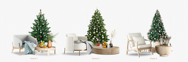 Arbre De Noël Et Fauteuils Modernes En Rendu 3d