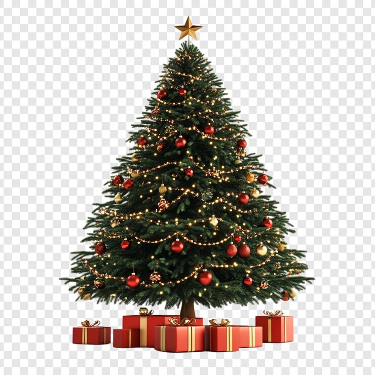 PSD un arbre de noël festif avec des cadeaux rouges une joie de fête