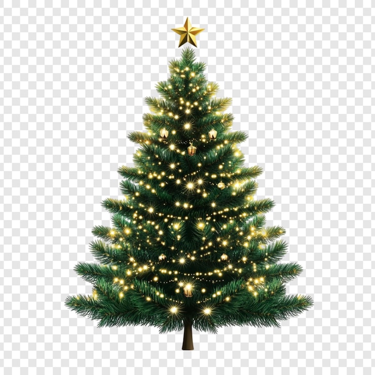 PSD arbre de noël festif lumières d'étoile dorées ornement de saison des vacances d'hiver