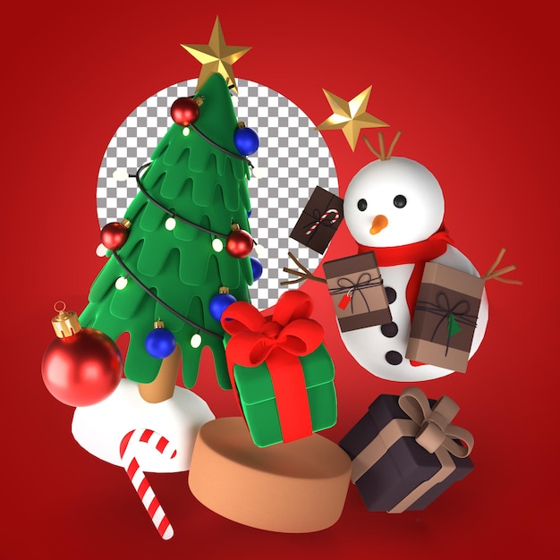 Arbre de Noël Podium et coffret cadeau Fly 3D Render