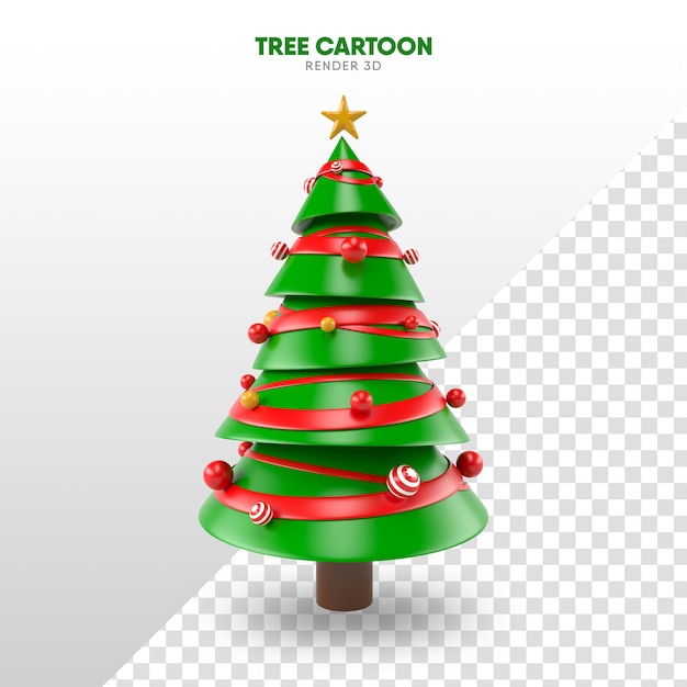 PSD arbre de noël en rendu 3d au format dessin animé pour le modèle et la composition de noël