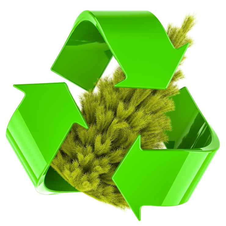 PSD arbre de noël avec symbole de recyclage concept d'arbre de noël recyclé rendu 3d isolé sur fond transparent