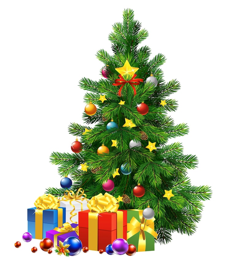 PSD arbre de noël vintage avec des cadeaux