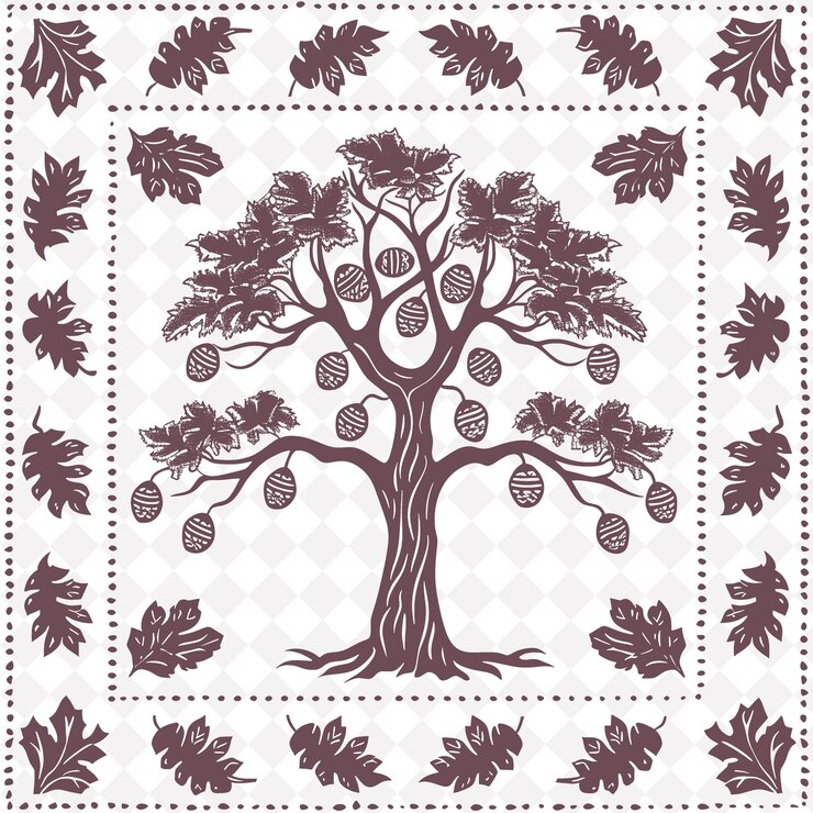PSD un arbre avec des œufs et des pommes sur un fond blanc