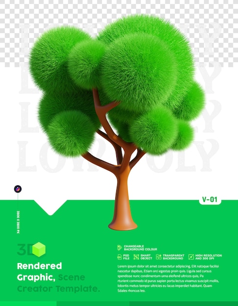 Arbre Poly Faible Rendu 3d Isolé