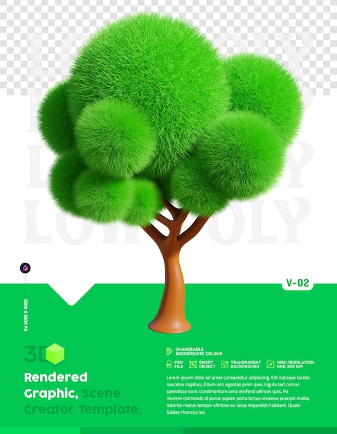 PSD arbre poly faible rendu 3d isolé