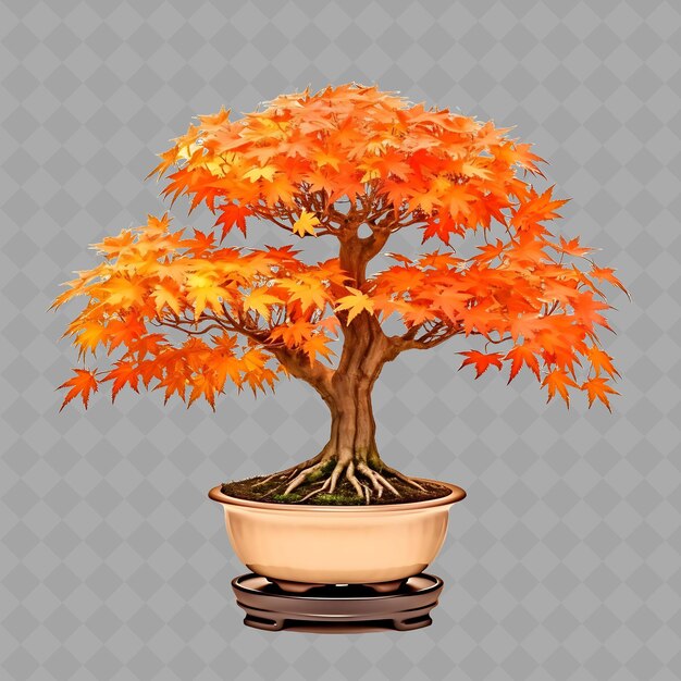 PSD un arbre en pot avec un pot de feuilles d'orange et un fond noir avec une image d'un arbre bonsai