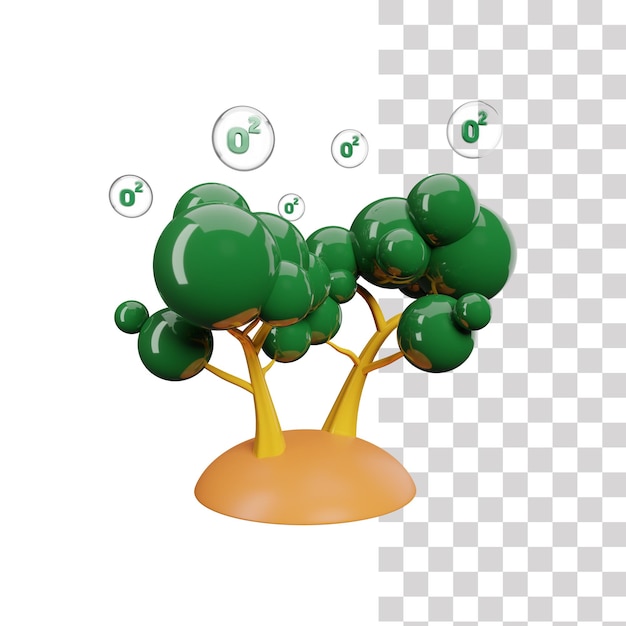 PSD un arbre vert qui produit de l'oxygène et porte un signe o2