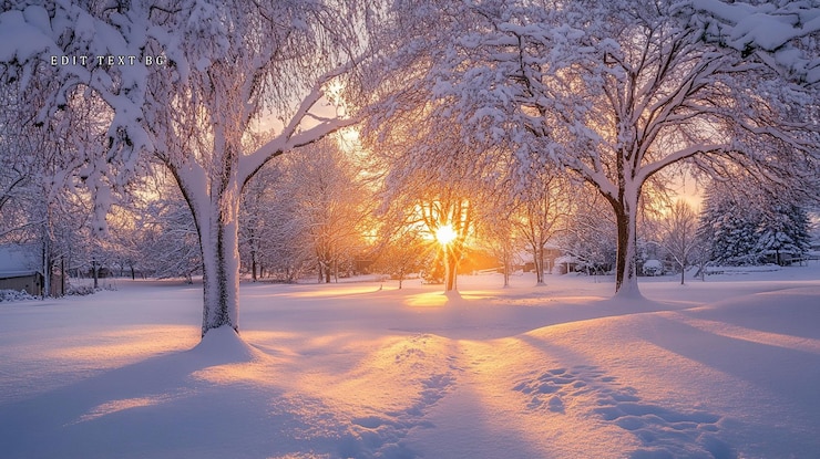 PSD des arbres couverts de neige au lever du soleil