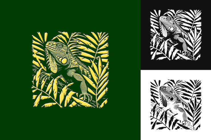 PSD el arbusto espinoso con escalas de iguana y diseños de impresión en bloques con diseño vectorial de ilustraciones creativas