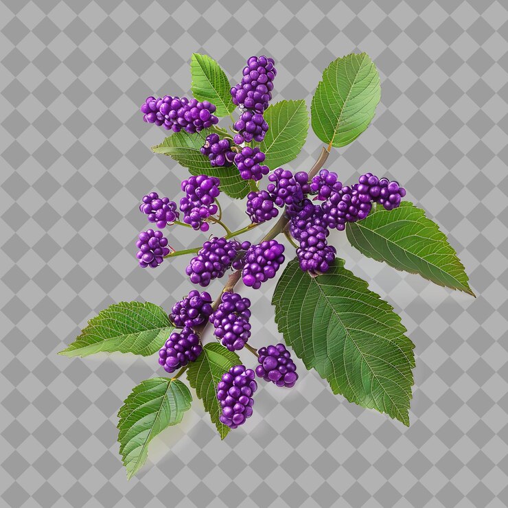 PSD arbusto de fruta de belleza con forma vertical de color púrpura y un arbusto aislado único en un fondo limpio