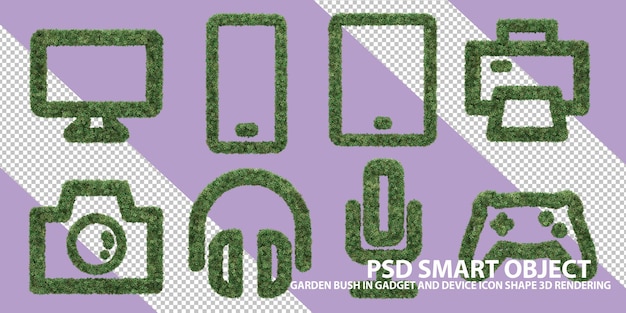 PSD el arbusto del jardín en la forma del icono del gadget y el dispositivo renderización 3d de objetos aislados