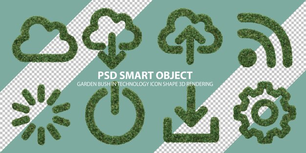 Arbusto de jardín en forma de icono de tecnología Representación 3D de objetos aislados